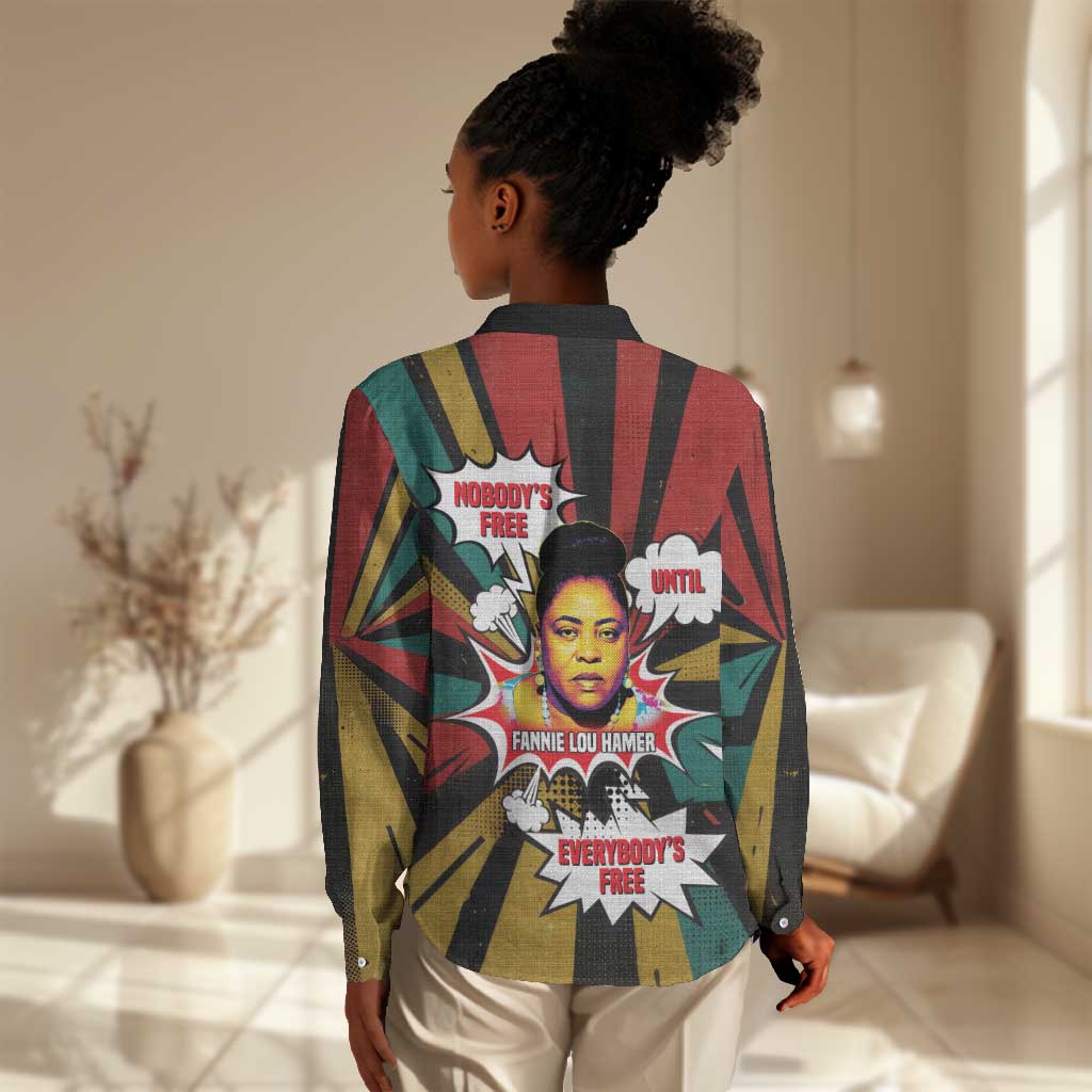 Fannie Lou Hamer Women Casual Shirt with Pop Art Comic Style Design Bold Quote and Civil Rights Tribute - Wonder Print Shop