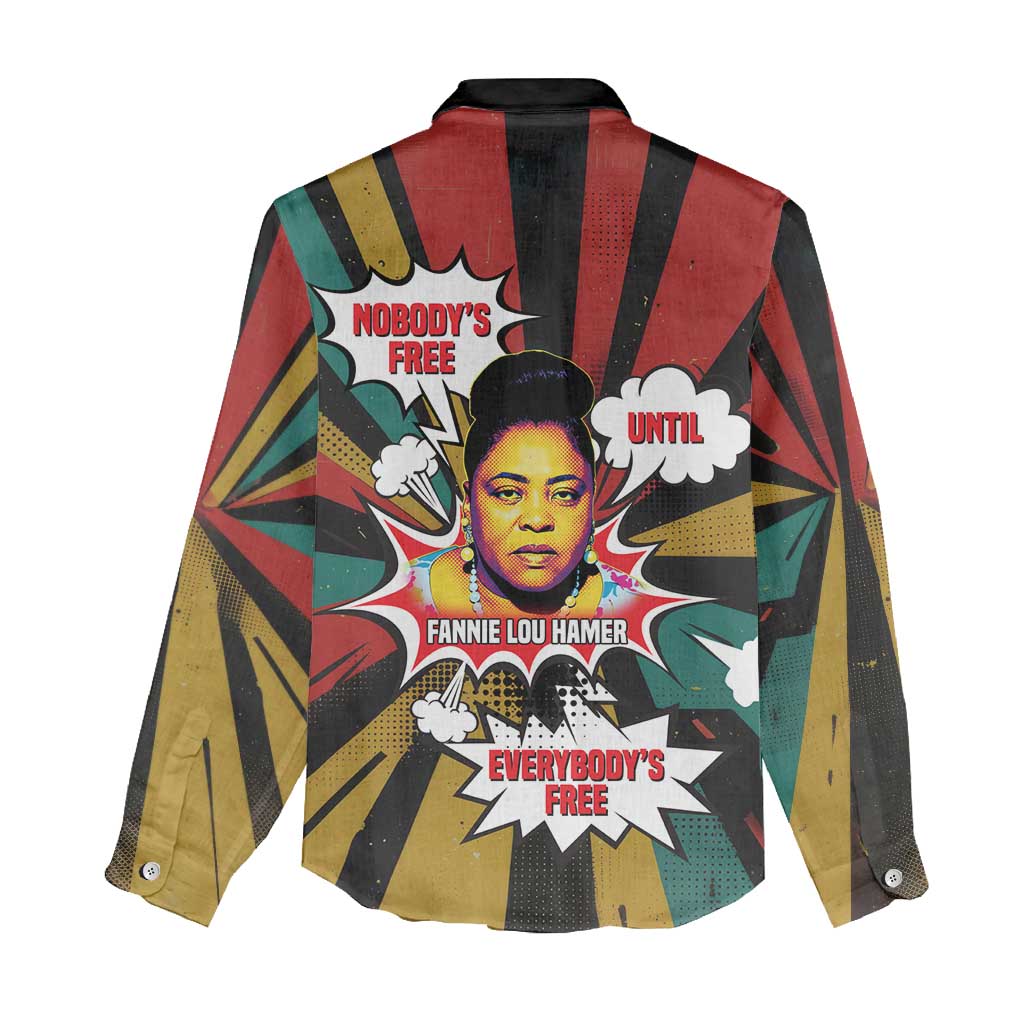 Fannie Lou Hamer Women Casual Shirt with Pop Art Comic Style Design Bold Quote and Civil Rights Tribute - Wonder Print Shop
