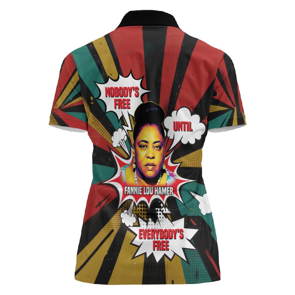 Fannie Lou Hamer Women Polo Shirt with Pop Art Comic Style Design Bold Quote and Civil Rights Tribute - Wonder Print Shop