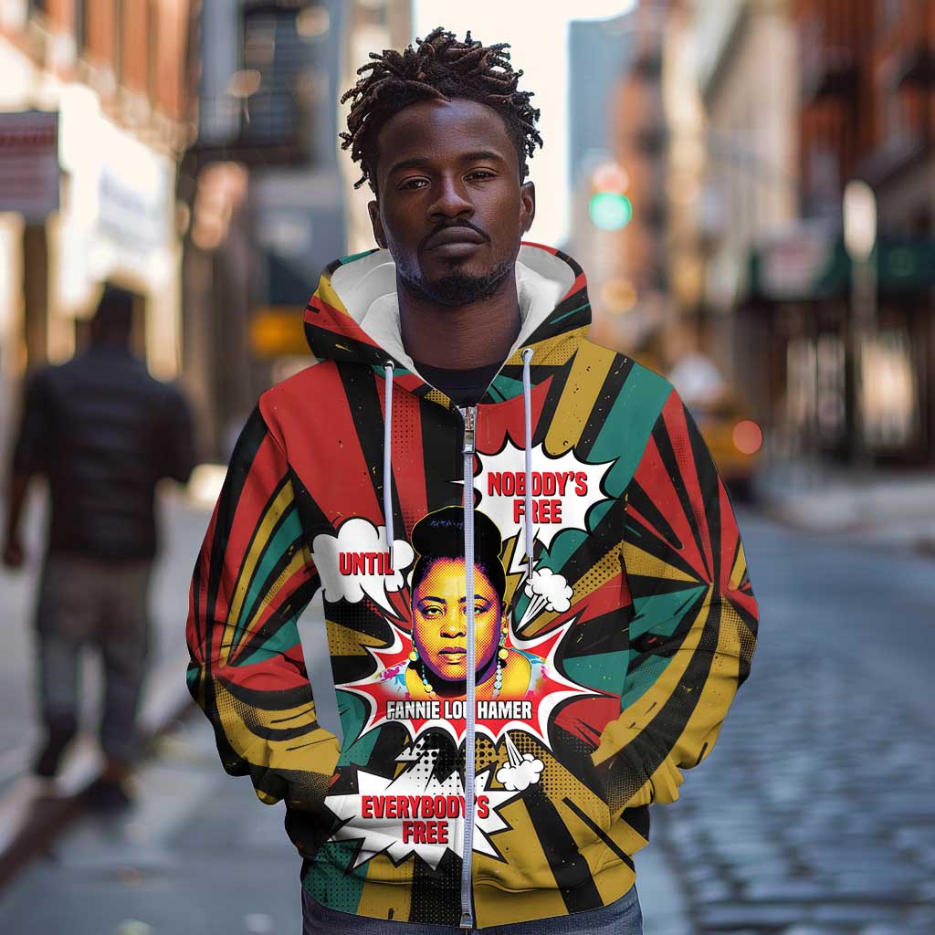 Fannie Lou Hamer Zip Hoodie with Pop Art Comic Style Design Bold Quote and Civil Rights Tribute - Wonder Print Shop