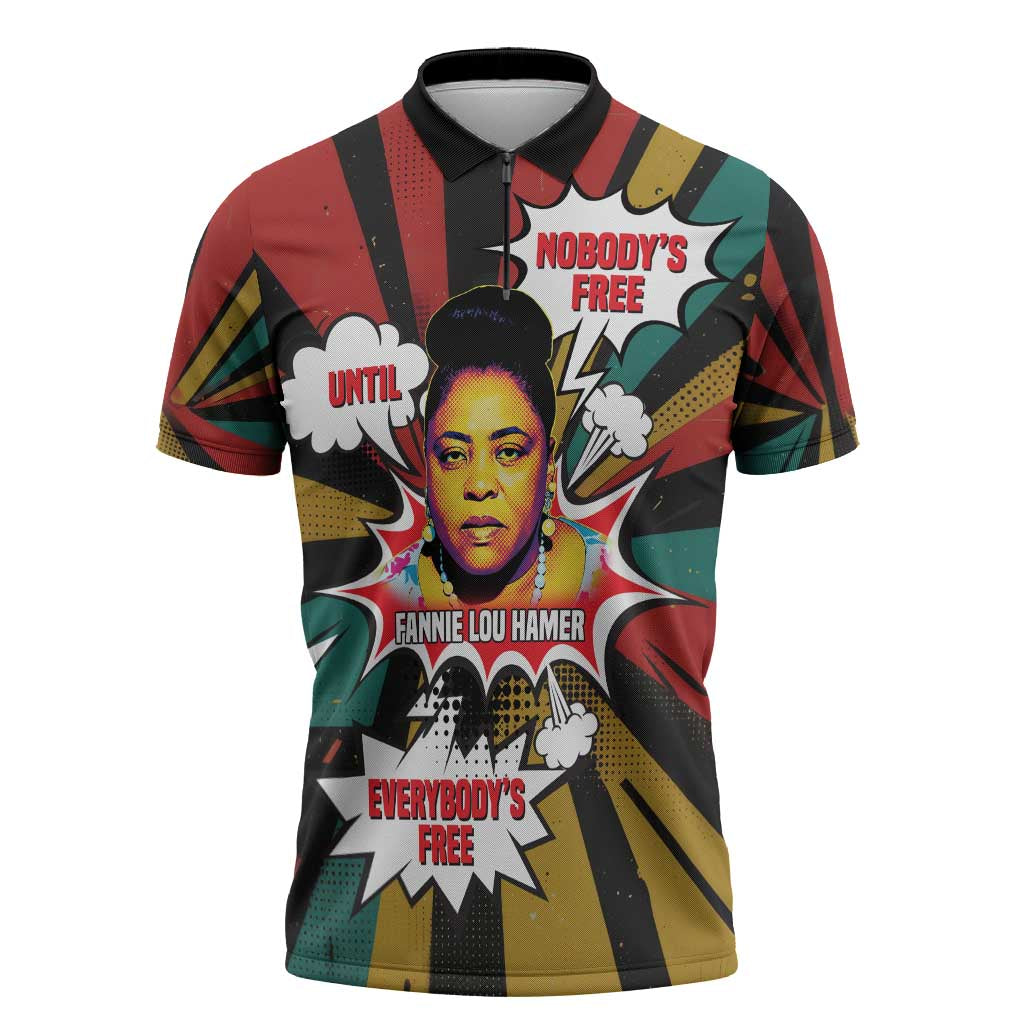 Fannie Lou Hamer Zipper Polo Shirt with Pop Art Comic Style Design Bold Quote and Civil Rights Tribute - Wonder Print Shop