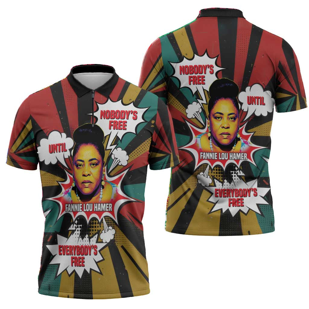 Fannie Lou Hamer Zipper Polo Shirt with Pop Art Comic Style Design Bold Quote and Civil Rights Tribute - Wonder Print Shop
