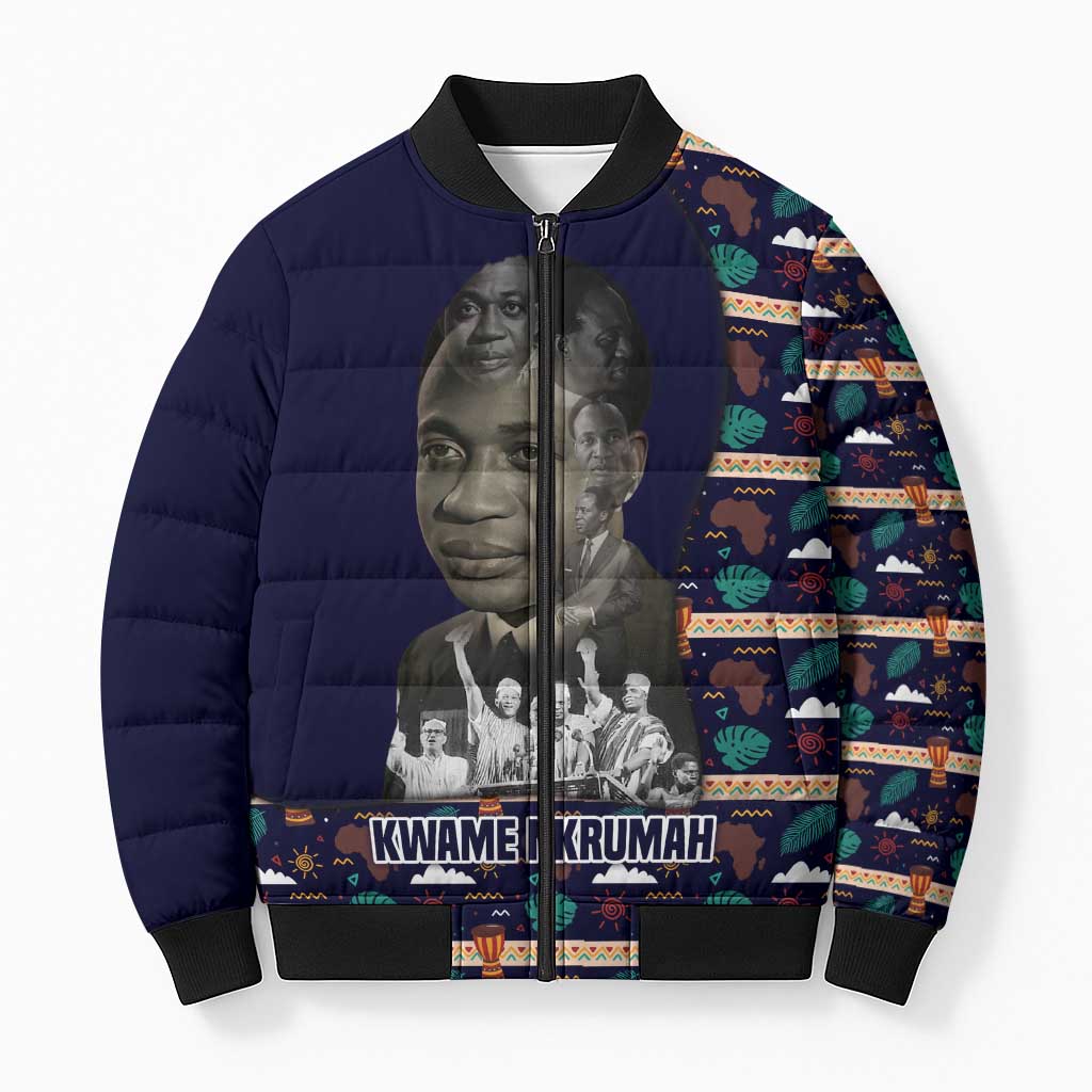 Kwame Nkrumah Bomber Puffer Jacket Ghana Pan-African Print Design Portrait and Anti-Colonial Legacy Tribute - Wonder Print Shop