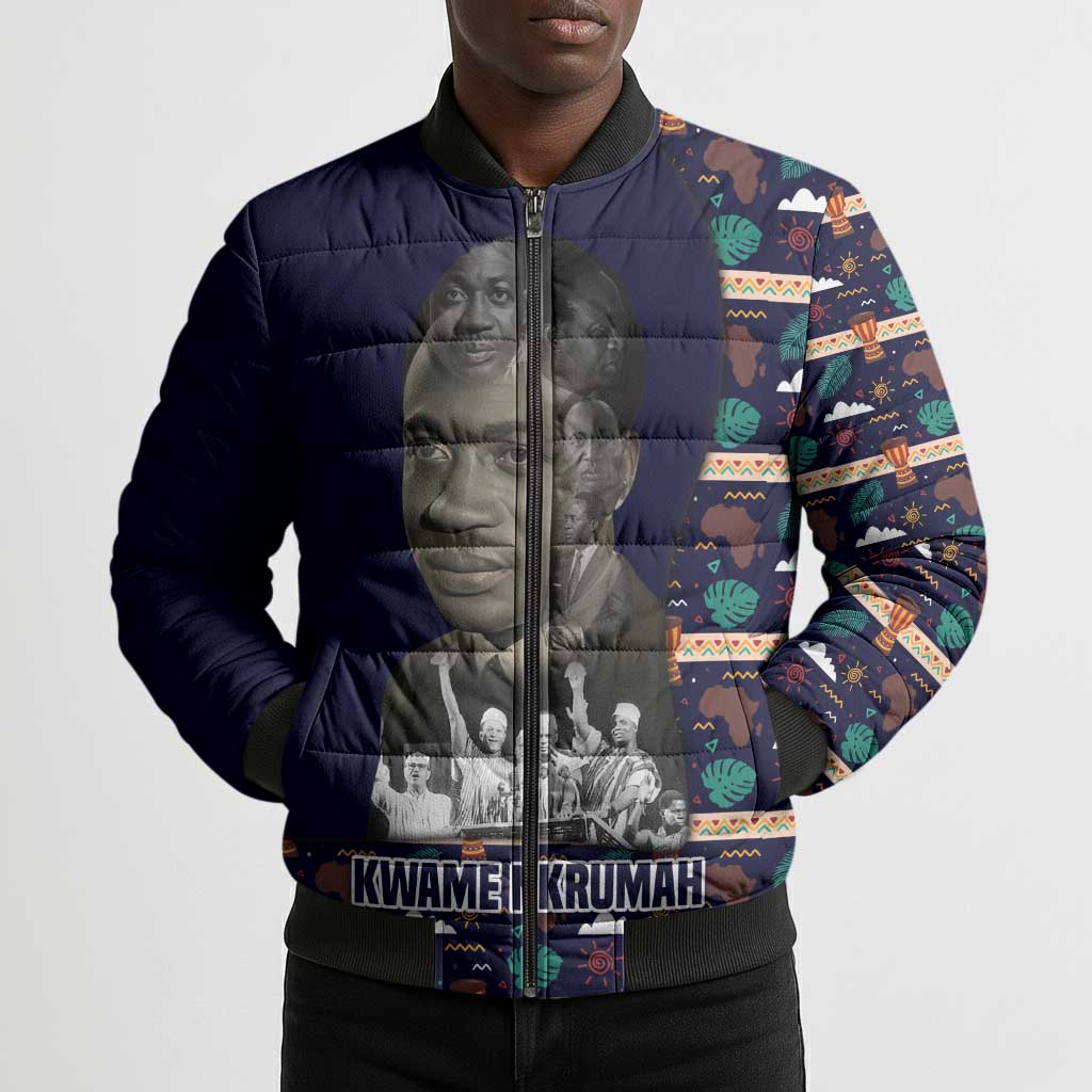 Kwame Nkrumah Bomber Puffer Jacket Ghana Pan-African Print Design Portrait and Anti-Colonial Legacy Tribute - Wonder Print Shop