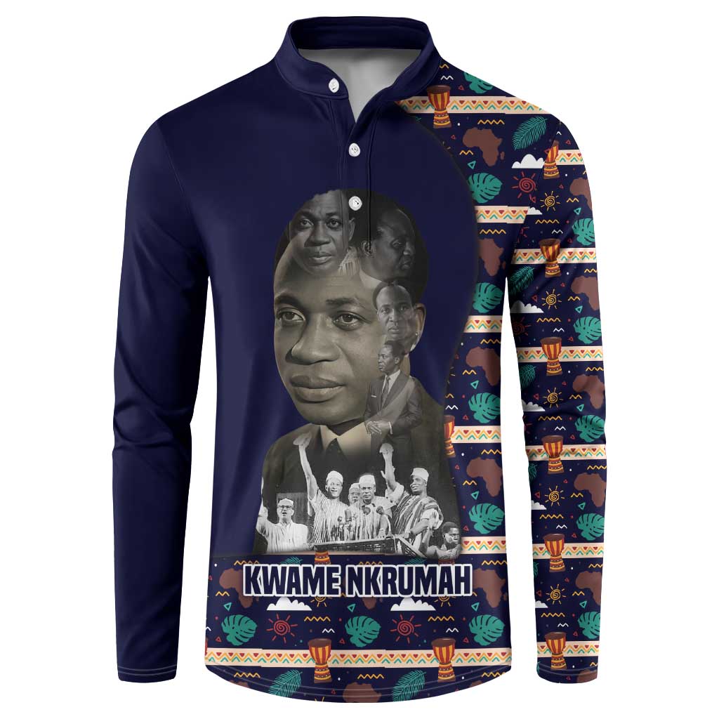 Kwame Nkrumah Button Sweatshirt Ghana Pan-African Print Design Portrait and Anti-Colonial Legacy Tribute