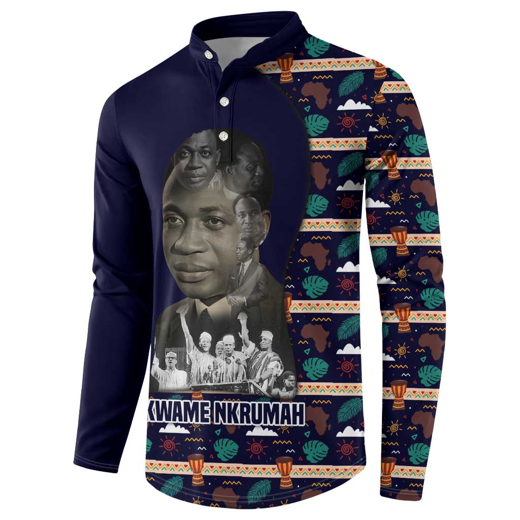 Kwame Nkrumah Button Sweatshirt Ghana Pan-African Print Design Portrait and Anti-Colonial Legacy Tribute