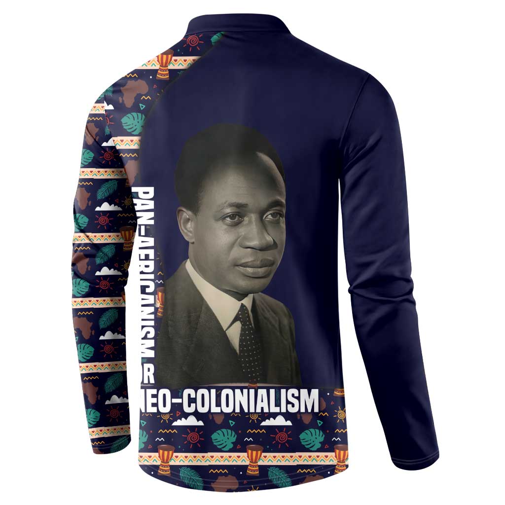Kwame Nkrumah Button Sweatshirt Ghana Pan-African Print Design Portrait and Anti-Colonial Legacy Tribute