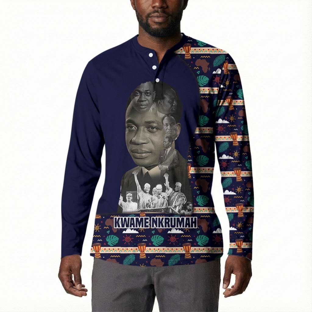 Kwame Nkrumah Button Sweatshirt Ghana Pan-African Print Design Portrait and Anti-Colonial Legacy Tribute