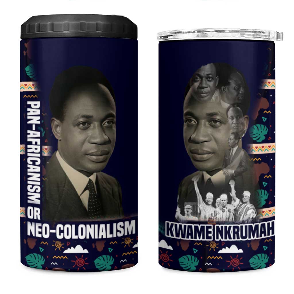Kwame Nkrumah 4 in 1 Can Cooler Tumbler Ghana Pan-African Print Design Portrait and Anti-Colonial Legacy Tribute - Wonder Print Shop