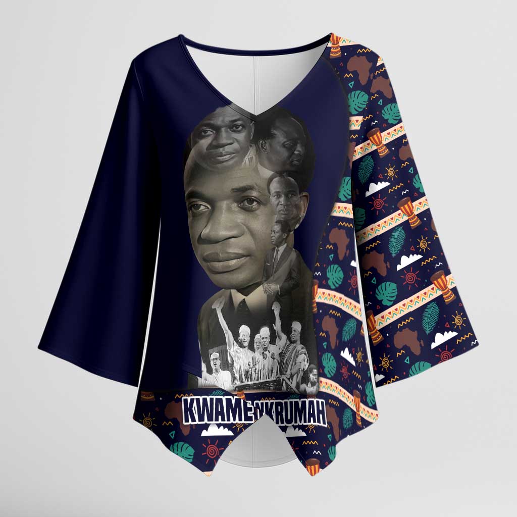 Kwame Nkrumah Kimono Sleeve Blouse Ghana Pan-African Print Design Portrait and Anti-Colonial Legacy Tribute - Wonder Print Shop