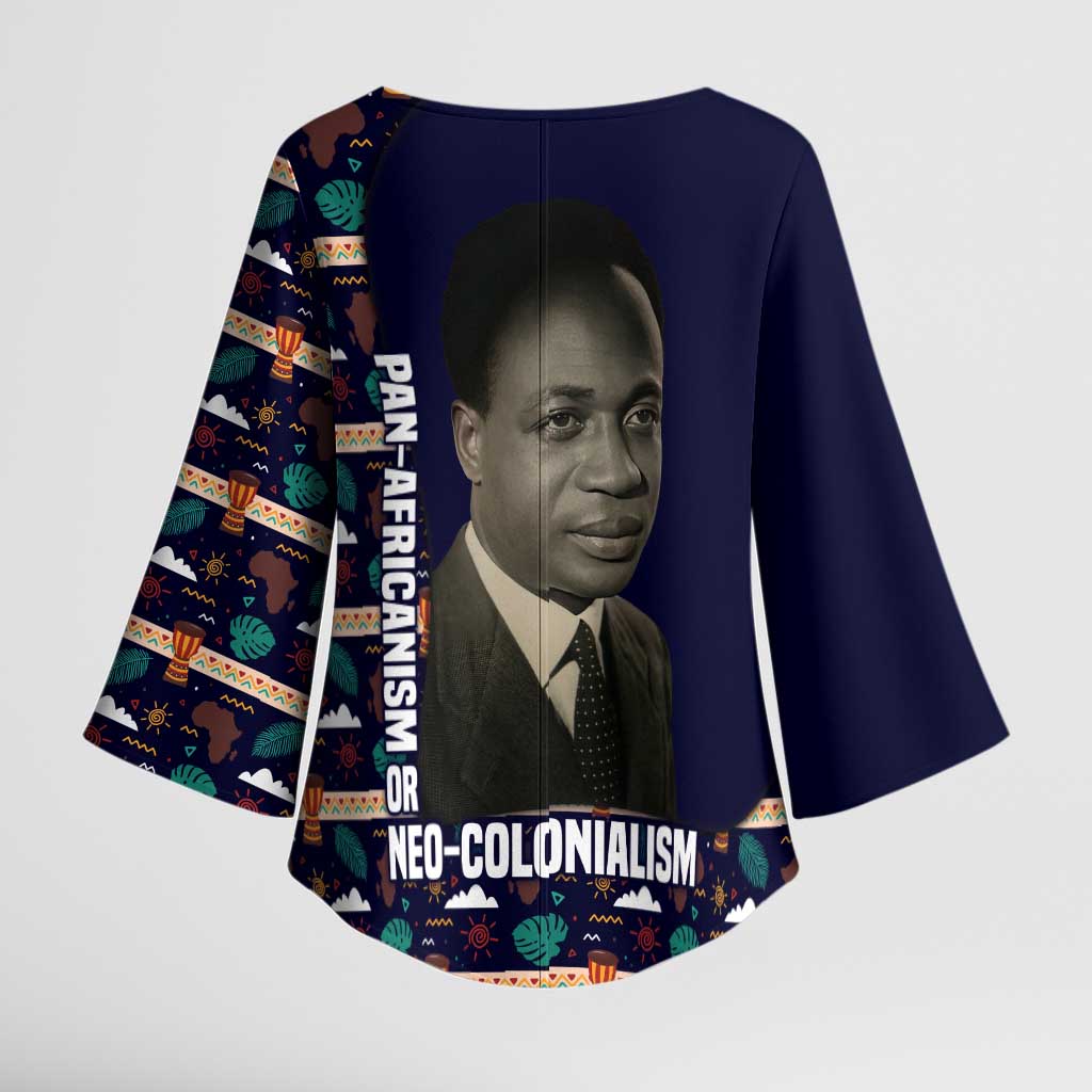 Kwame Nkrumah Kimono Sleeve Blouse Ghana Pan-African Print Design Portrait and Anti-Colonial Legacy Tribute - Wonder Print Shop