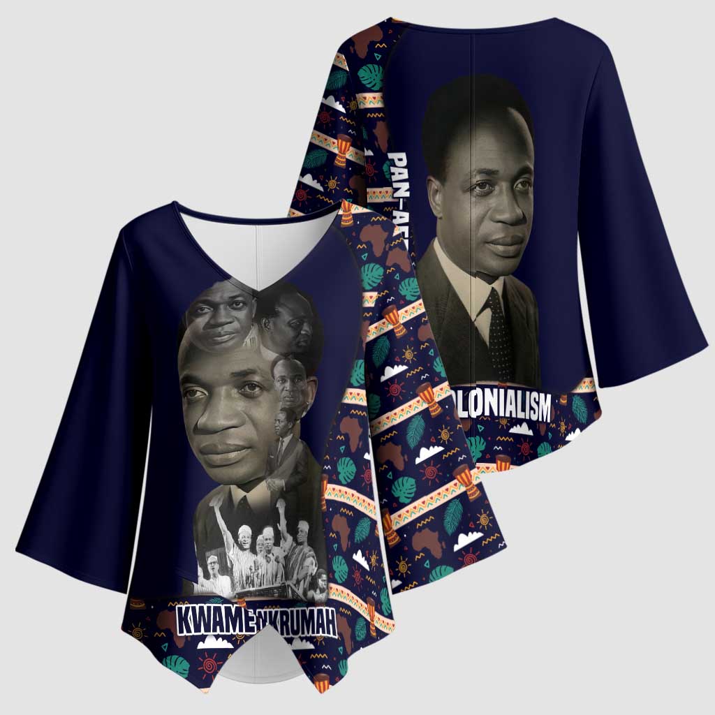 Kwame Nkrumah Kimono Sleeve Blouse Ghana Pan-African Print Design Portrait and Anti-Colonial Legacy Tribute - Wonder Print Shop