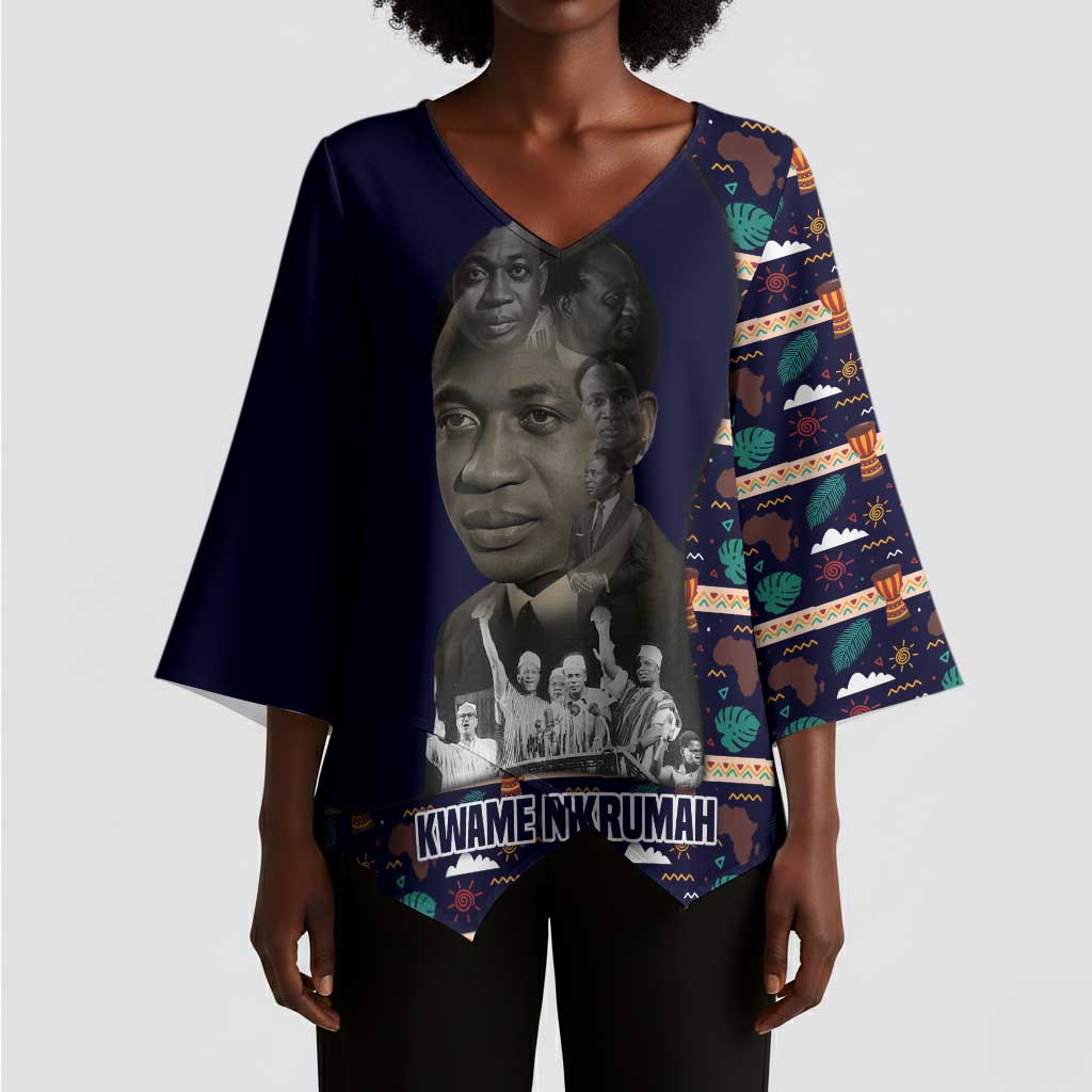 Kwame Nkrumah Kimono Sleeve Blouse Ghana Pan-African Print Design Portrait and Anti-Colonial Legacy Tribute - Wonder Print Shop