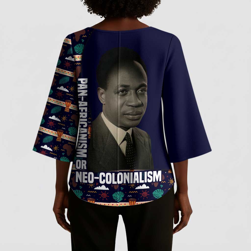 Kwame Nkrumah Kimono Sleeve Blouse Ghana Pan-African Print Design Portrait and Anti-Colonial Legacy Tribute - Wonder Print Shop
