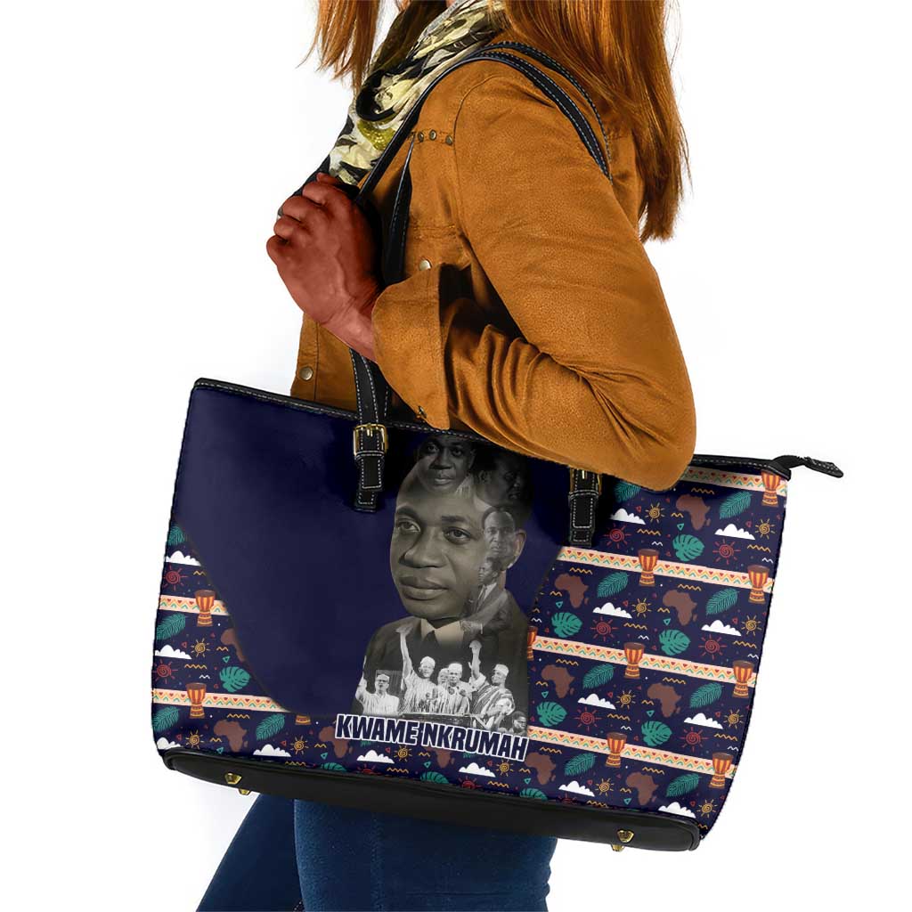 Kwame Nkrumah Leather Tote Bag Ghana Pan-African Print Design Portrait and Anti-Colonial Legacy Tribute - Wonder Print Shop