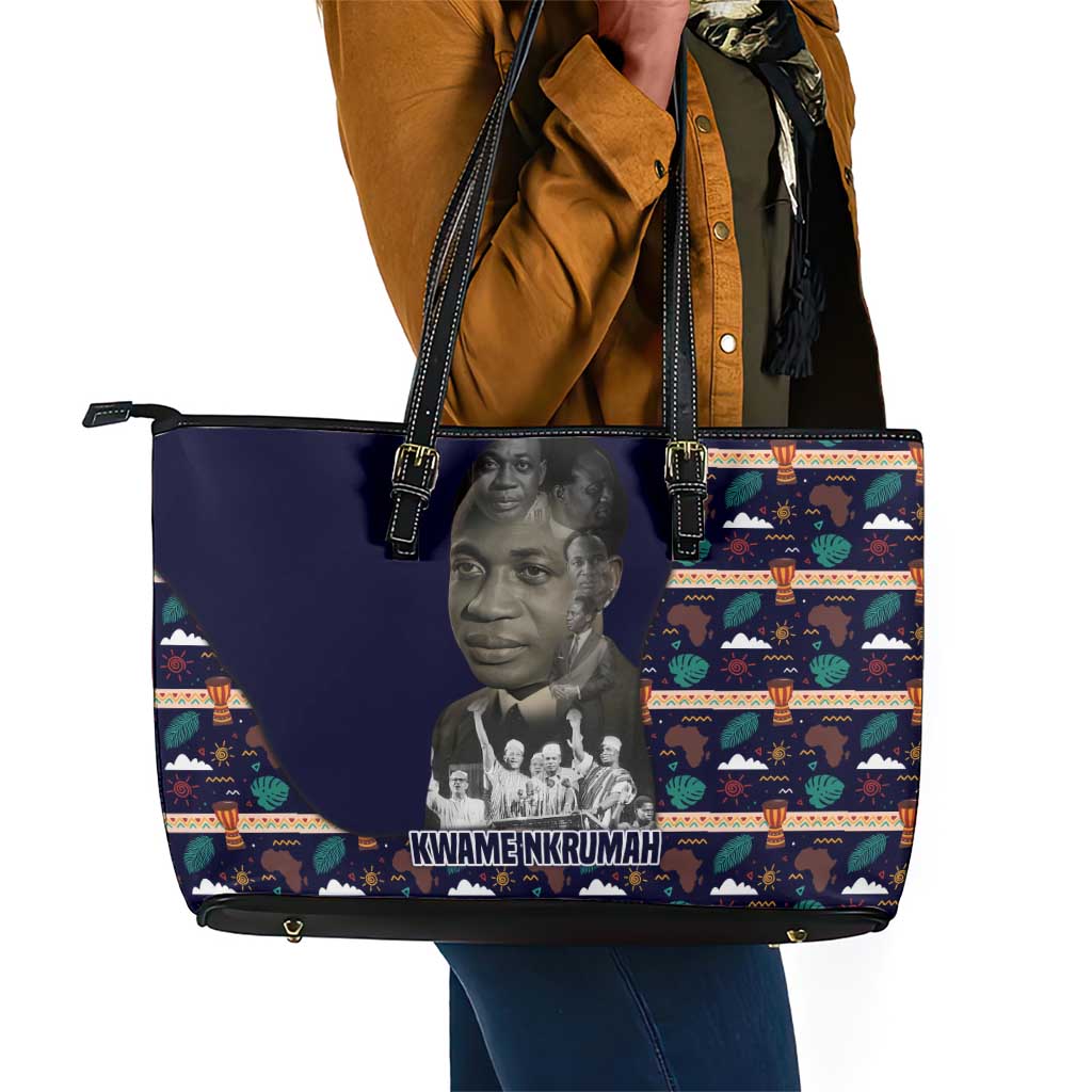 Kwame Nkrumah Leather Tote Bag Ghana Pan-African Print Design Portrait and Anti-Colonial Legacy Tribute - Wonder Print Shop