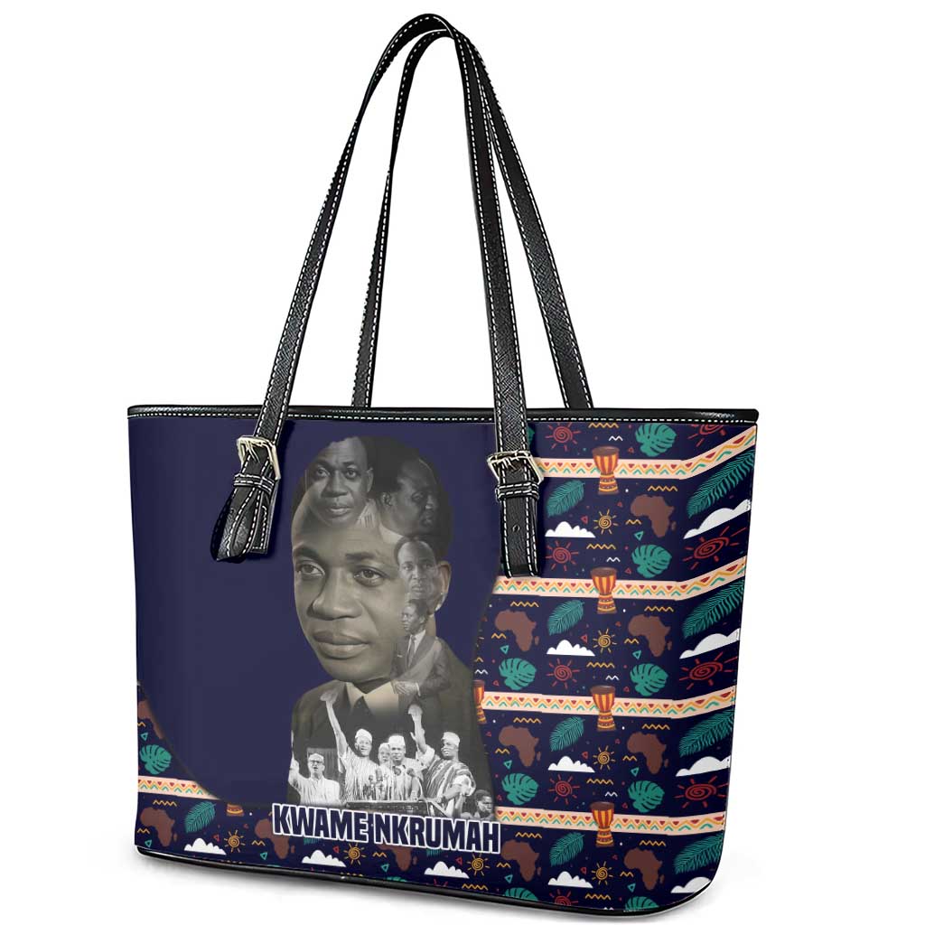 Kwame Nkrumah Leather Tote Bag Ghana Pan-African Print Design Portrait and Anti-Colonial Legacy Tribute - Wonder Print Shop