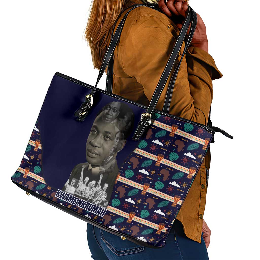 Kwame Nkrumah Leather Tote Bag Ghana Pan-African Print Design Portrait and Anti-Colonial Legacy Tribute - Wonder Print Shop