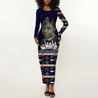 Kwame Nkrumah Long Sleeve Bodycon Dress Ghana Pan-African Print Design Portrait and Anti-Colonial Legacy Tribute - Wonder Print Shop