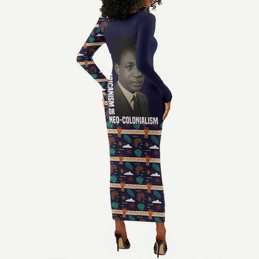 Kwame Nkrumah Long Sleeve Bodycon Dress Ghana Pan-African Print Design Portrait and Anti-Colonial Legacy Tribute - Wonder Print Shop