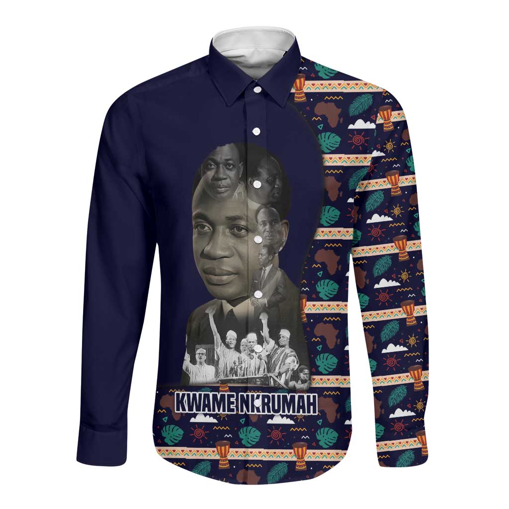 Kwame Nkrumah Long Sleeve Button Shirt Ghana Pan-African Print Design Portrait and Anti-Colonial Legacy Tribute - Wonder Print Shop