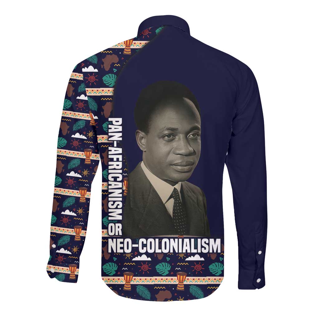 Kwame Nkrumah Long Sleeve Button Shirt Ghana Pan-African Print Design Portrait and Anti-Colonial Legacy Tribute - Wonder Print Shop