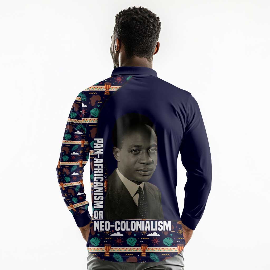 Kwame Nkrumah Long Sleeve Polo Shirt Ghana Pan-African Print Design Portrait and Anti-Colonial Legacy Tribute - Wonder Print Shop