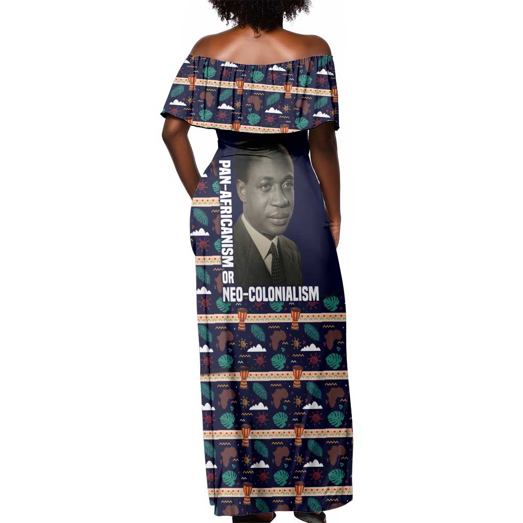 Kwame Nkrumah Off Shoulder Maxi Dress Ghana Pan-African Print Design Portrait and Anti-Colonial Legacy Tribute - Wonder Print Shop