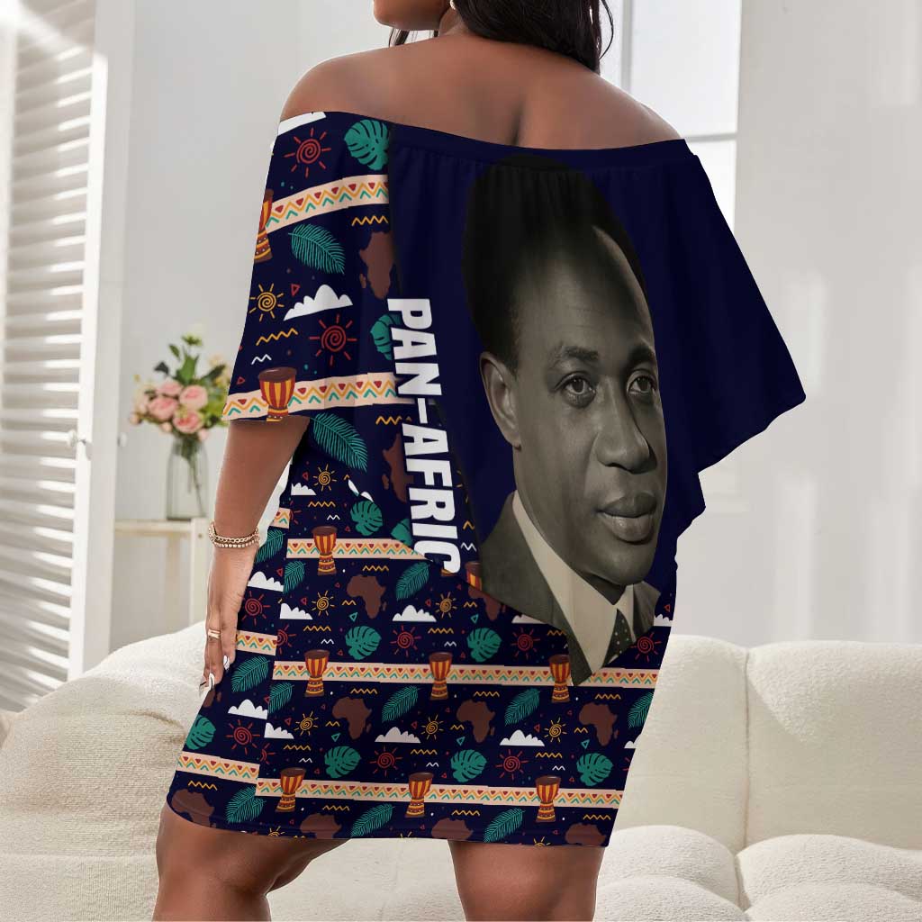 Kwame Nkrumah Off Shoulder Short Dress Ghana Pan-African Print Design Portrait and Anti-Colonial Legacy Tribute - Wonder Print Shop