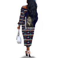 Kwame Nkrumah Off The Shoulder Long Sleeve Dress Ghana Pan-African Print Design Portrait and Anti-Colonial Legacy Tribute - Wonder Print Shop