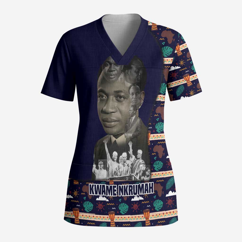 Kwame Nkrumah Scrub Top Ghana Pan-African Print Design Portrait and Anti-Colonial Legacy Tribute - Wonder Print Shop