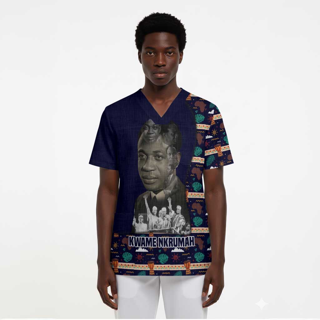 Kwame Nkrumah Scrub Top Ghana Pan-African Print Design Portrait and Anti-Colonial Legacy Tribute - Wonder Print Shop