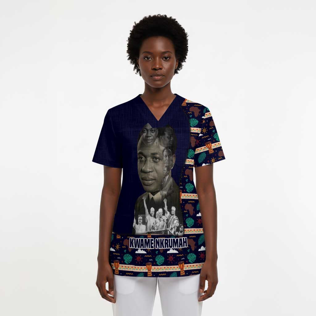 Kwame Nkrumah Scrub Top Ghana Pan-African Print Design Portrait and Anti-Colonial Legacy Tribute - Wonder Print Shop