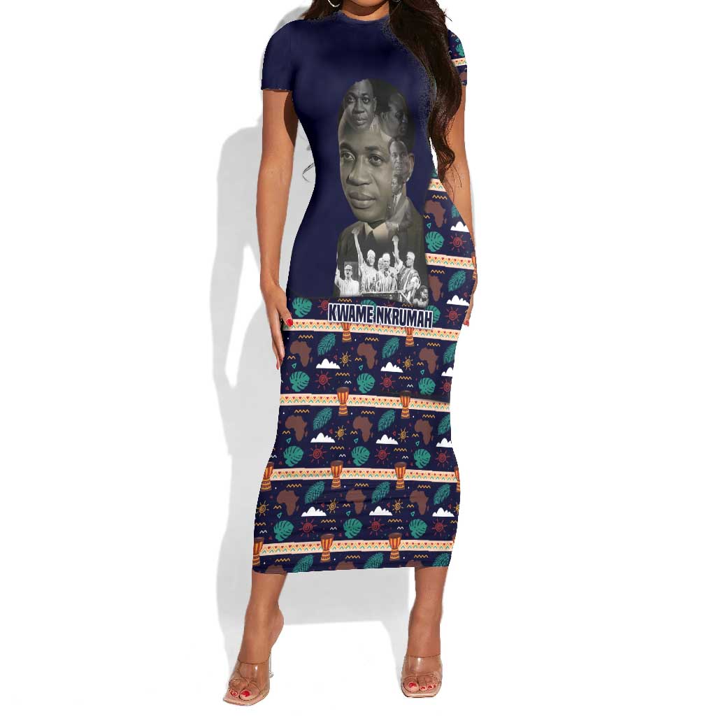 Kwame Nkrumah Short Sleeve Bodycon Dress Ghana Pan-African Print Design Portrait and Anti-Colonial Legacy Tribute - Wonder Print Shop