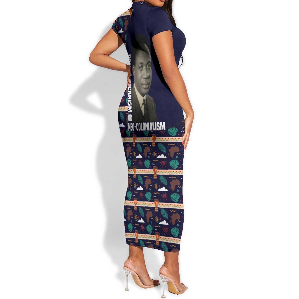 Kwame Nkrumah Short Sleeve Bodycon Dress Ghana Pan-African Print Design Portrait and Anti-Colonial Legacy Tribute - Wonder Print Shop