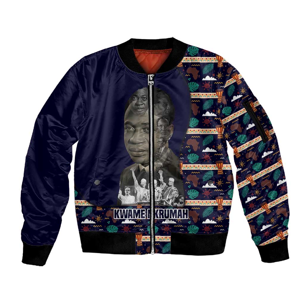 Kwame Nkrumah Sleeve Zip Bomber Jacket Ghana Pan-African Print Design Portrait and Anti-Colonial Legacy Tribute - Wonder Print Shop