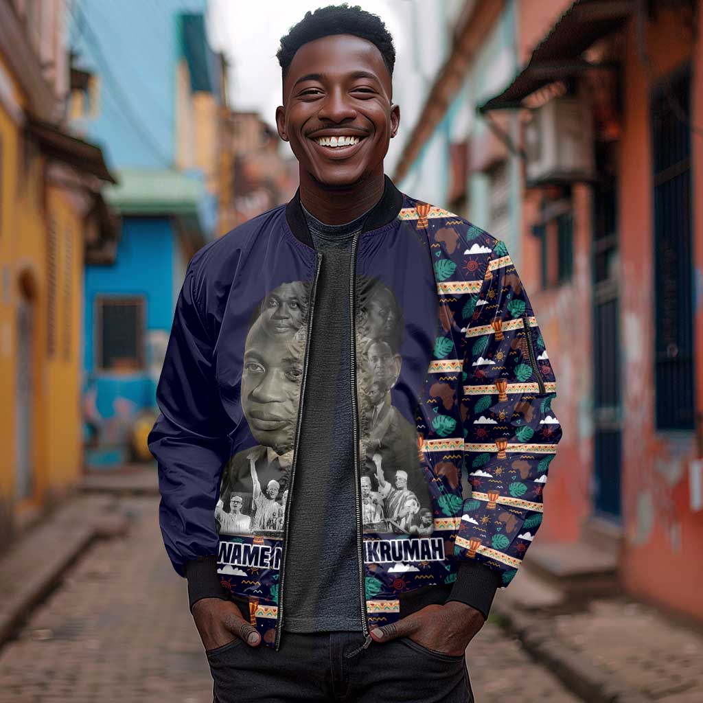 Kwame Nkrumah Sleeve Zip Bomber Jacket Ghana Pan-African Print Design Portrait and Anti-Colonial Legacy Tribute - Wonder Print Shop