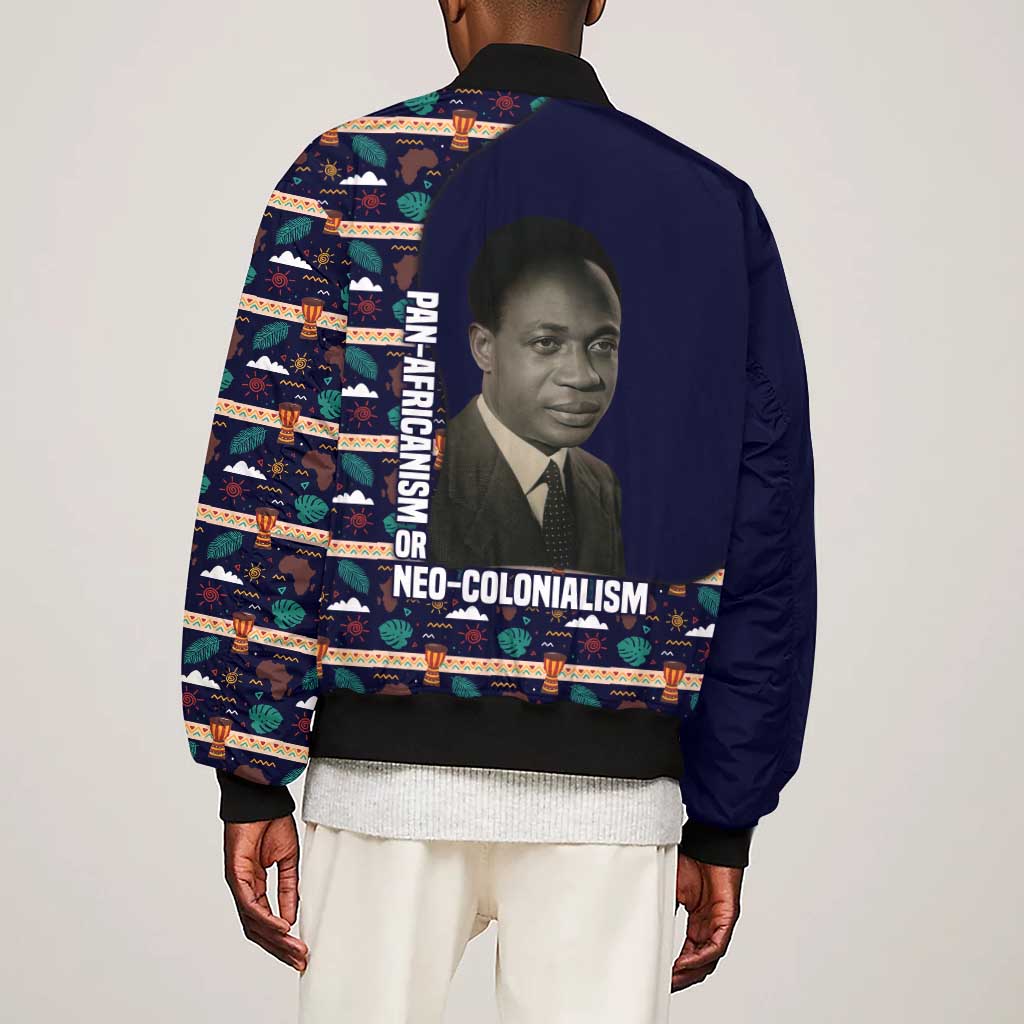 Kwame Nkrumah Sleeve Zip Bomber Jacket Ghana Pan-African Print Design Portrait and Anti-Colonial Legacy Tribute - Wonder Print Shop