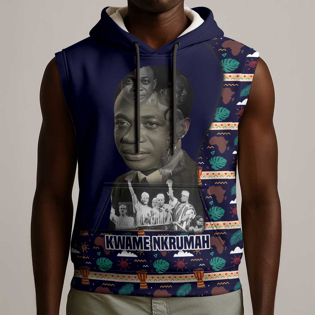 Kwame Nkrumah Sleeveless Hoodie Ghana Pan-African Print Design Portrait and Anti-Colonial Legacy Tribute - Wonder Print Shop