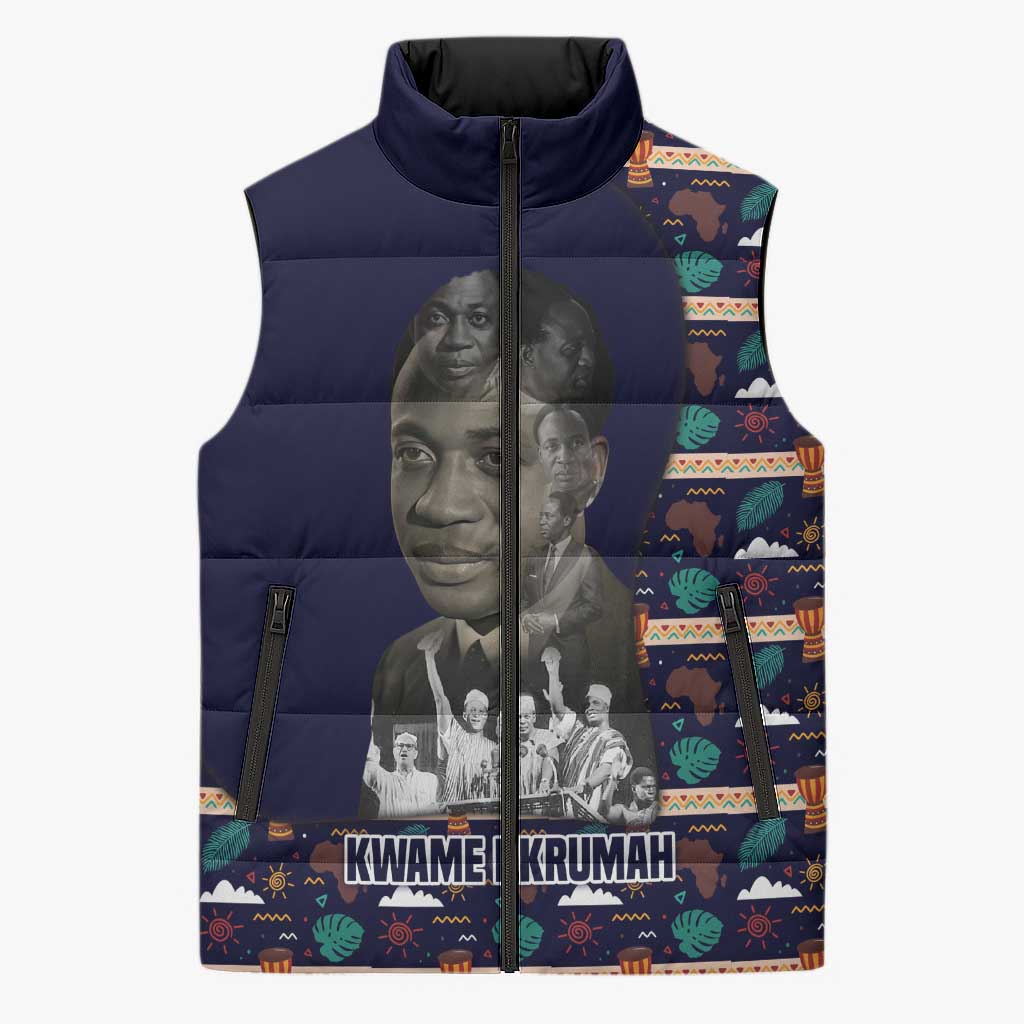 Kwame Nkrumah Sleeveless Puffer Jacket Ghana Pan-African Print Design Portrait and Anti-Colonial Legacy Tribute - Wonder Print Shop