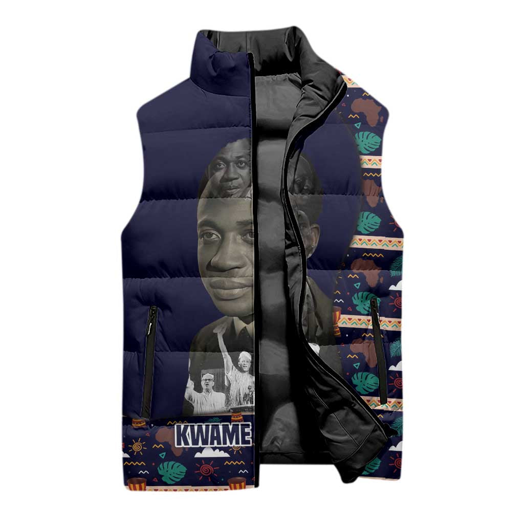 Kwame Nkrumah Sleeveless Puffer Jacket Ghana Pan-African Print Design Portrait and Anti-Colonial Legacy Tribute - Wonder Print Shop