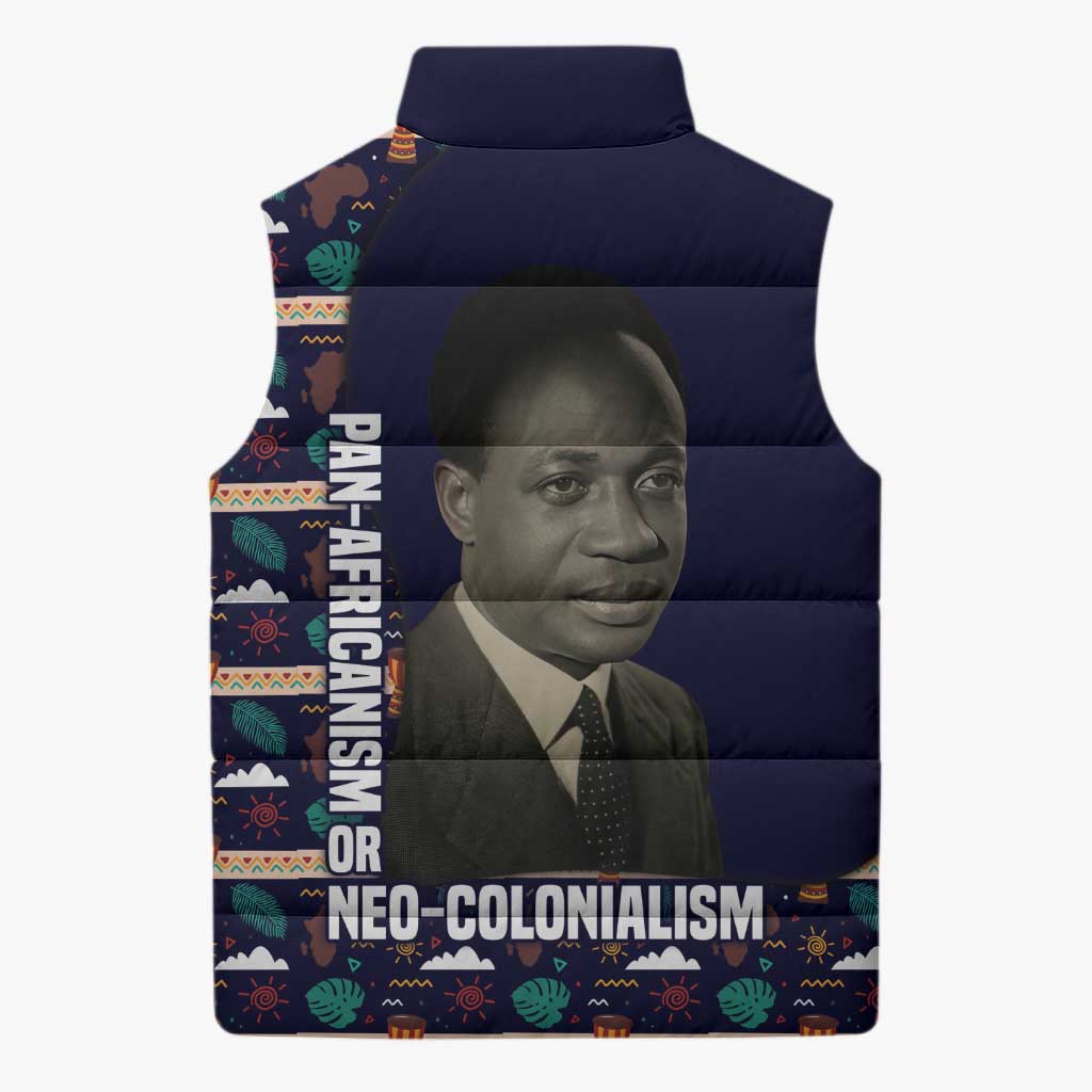Kwame Nkrumah Sleeveless Puffer Jacket Ghana Pan-African Print Design Portrait and Anti-Colonial Legacy Tribute - Wonder Print Shop