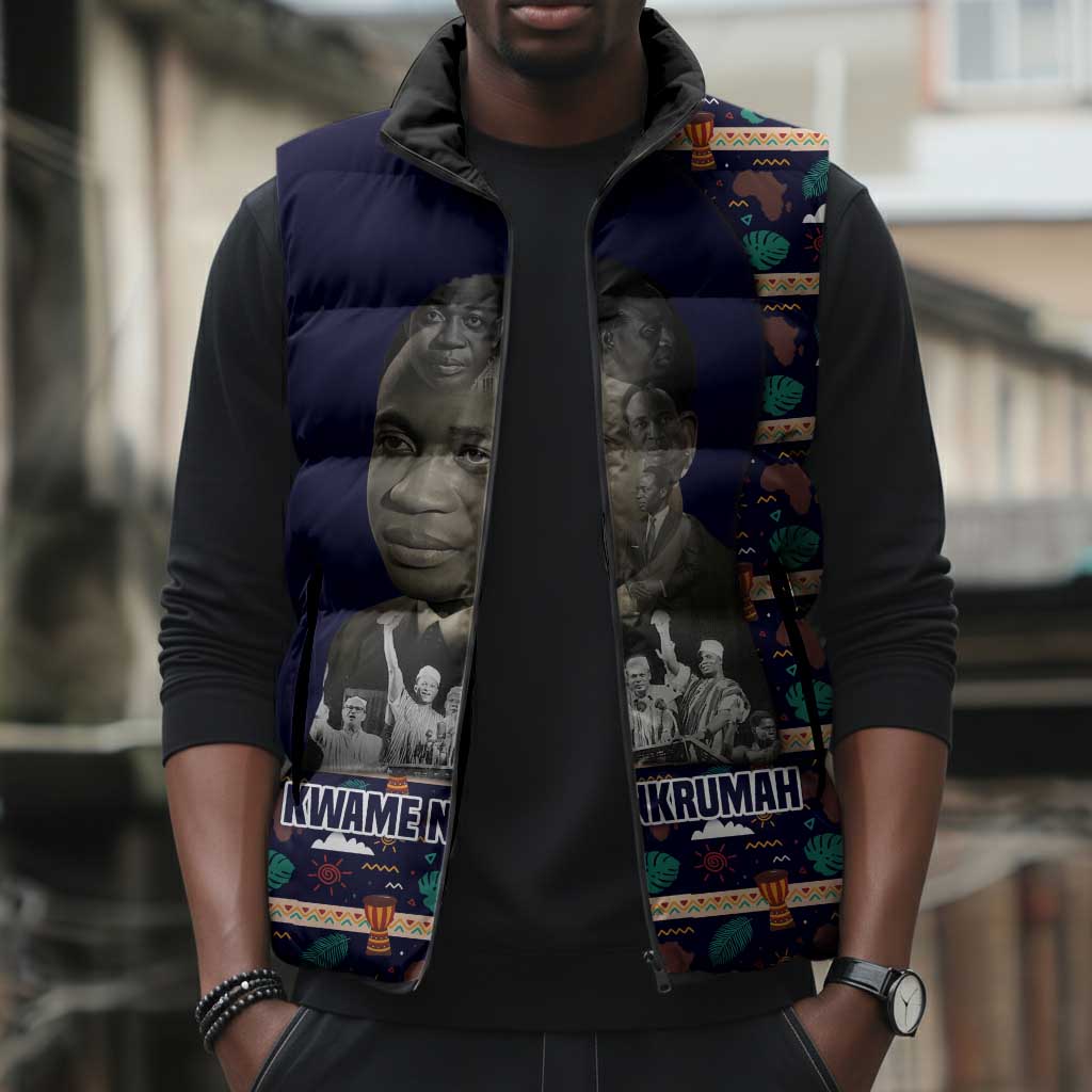 Kwame Nkrumah Sleeveless Puffer Jacket Ghana Pan-African Print Design Portrait and Anti-Colonial Legacy Tribute - Wonder Print Shop