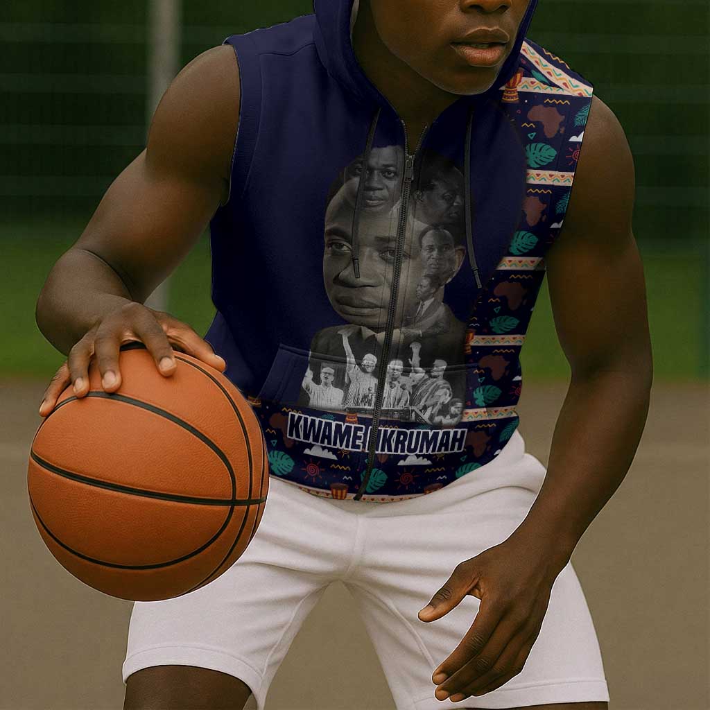 Kwame Nkrumah Sleeveless Zip Hoodie Ghana Pan-African Print Design Portrait and Anti-Colonial Legacy Tribute - Wonder Print Shop