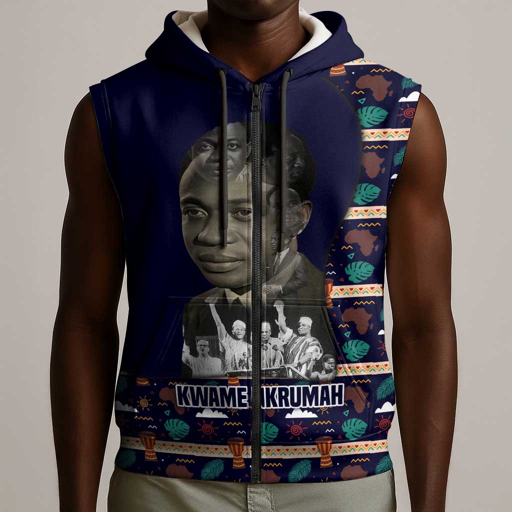 Kwame Nkrumah Sleeveless Zip Hoodie Ghana Pan-African Print Design Portrait and Anti-Colonial Legacy Tribute - Wonder Print Shop