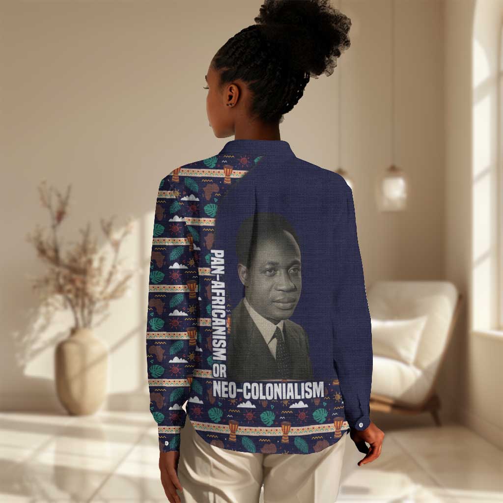 Kwame Nkrumah Women Casual Shirt Ghana Pan-African Print Design Portrait and Anti-Colonial Legacy Tribute - Wonder Print Shop