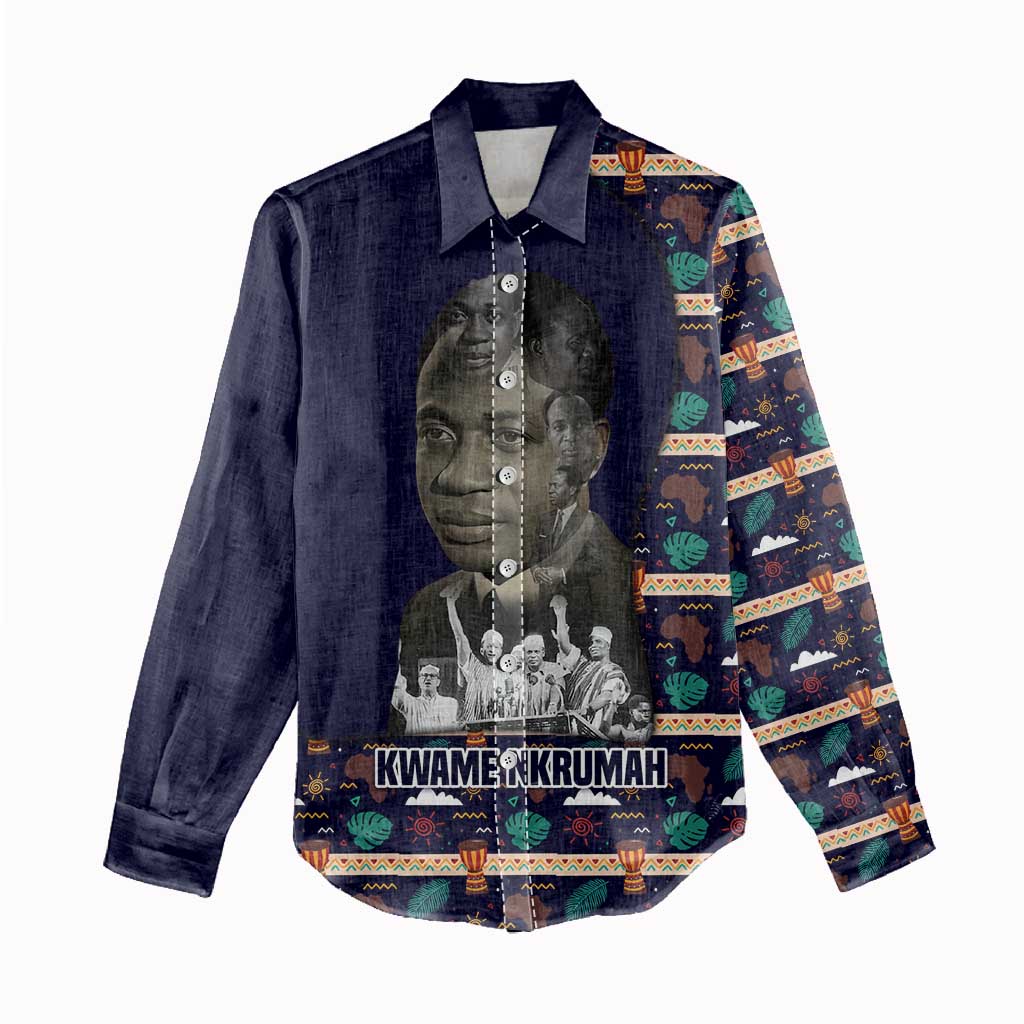 Kwame Nkrumah Women Casual Shirt Ghana Pan-African Print Design Portrait and Anti-Colonial Legacy Tribute - Wonder Print Shop