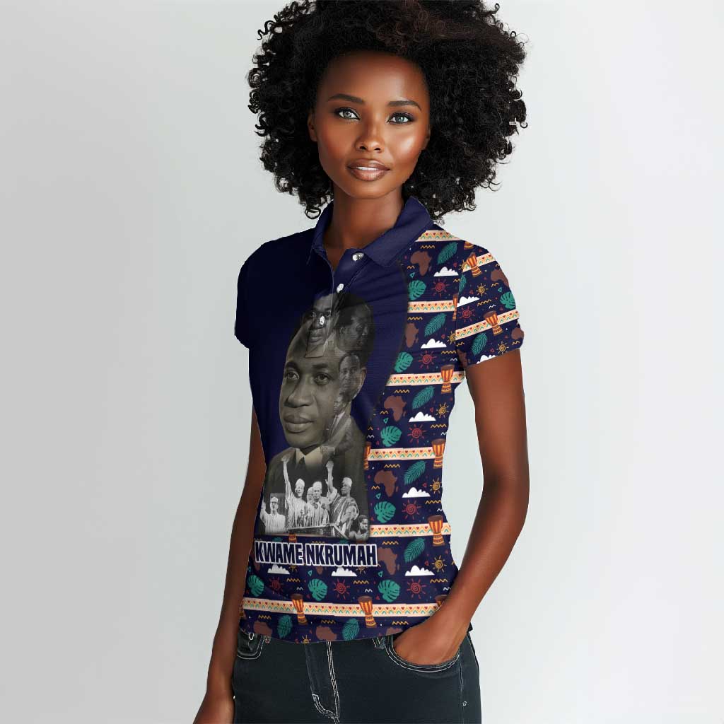 Kwame Nkrumah Women Polo Shirt Ghana Pan-African Print Design Portrait and Anti-Colonial Legacy Tribute - Wonder Print Shop