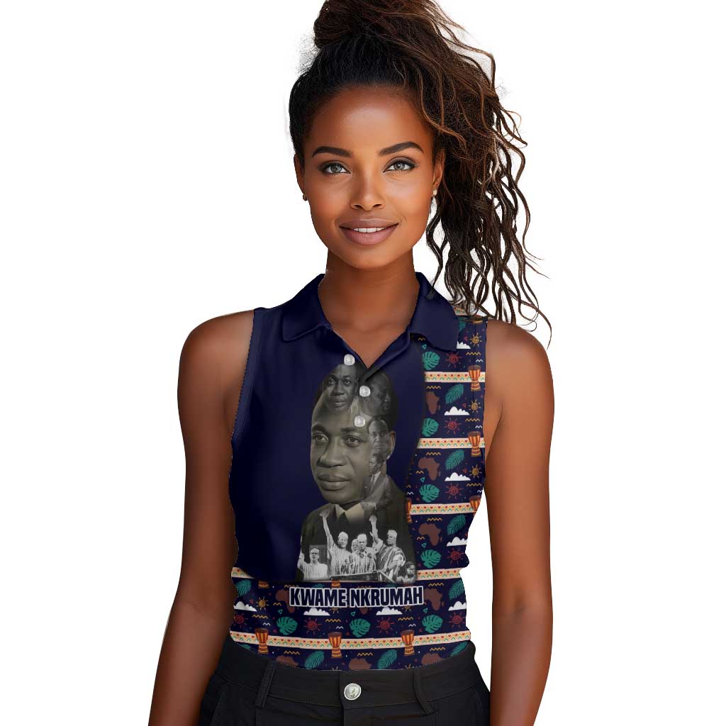Kwame Nkrumah Women Sleeveless Polo Shirt Ghana Pan-African Print Design Portrait and Anti-Colonial Legacy Tribute - Wonder Print Shop