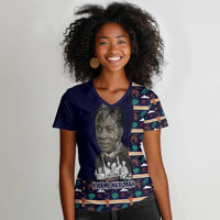 Kwame Nkrumah Women V-Neck T-Shirt Ghana Pan-African Print Design Portrait and Anti-Colonial Legacy Tribute - Wonder Print Shop